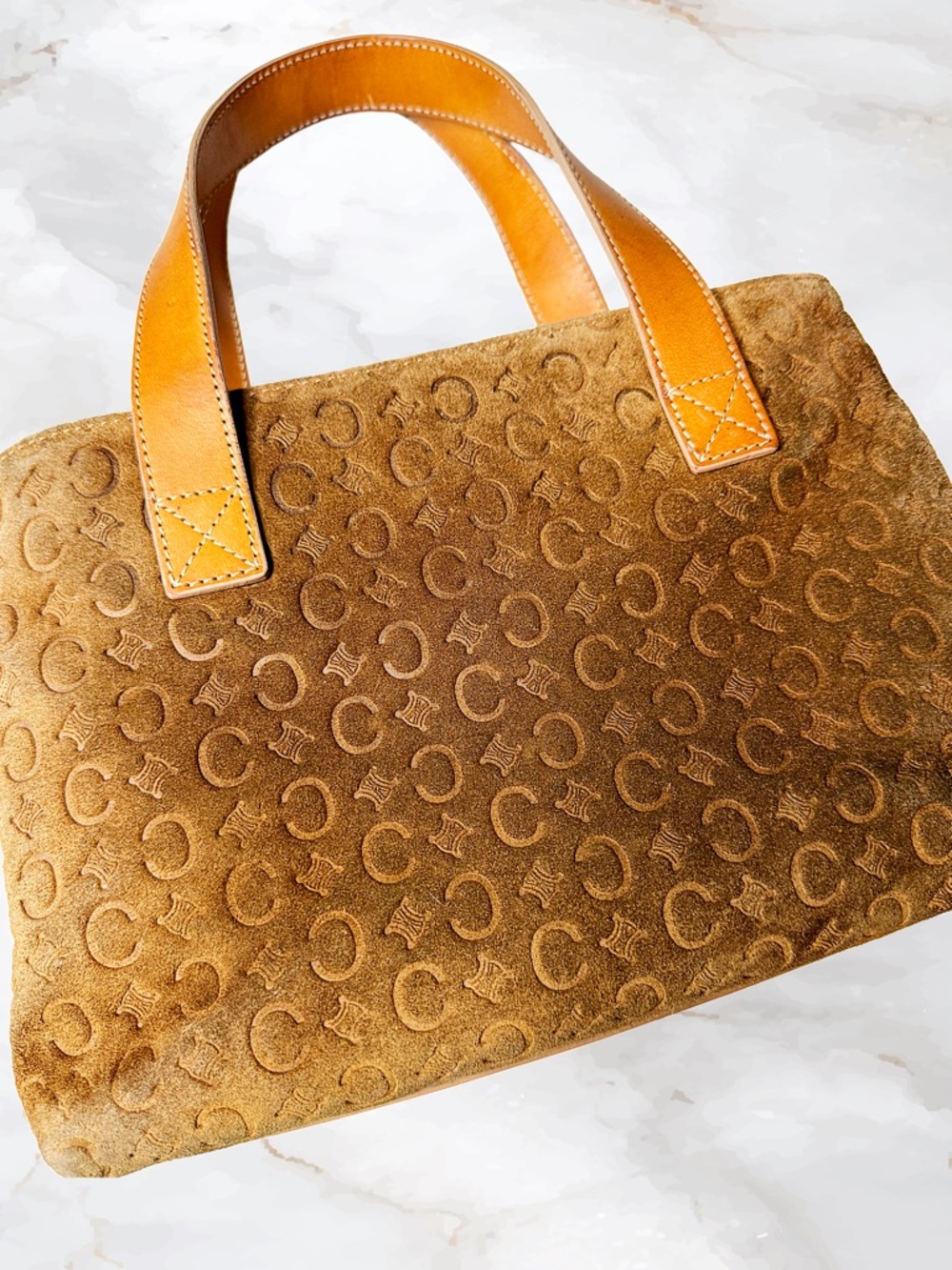 Céline Vintage Macadam Suede Tote Bag Cognac Tan Italy Restored - Picture 11 of 16
